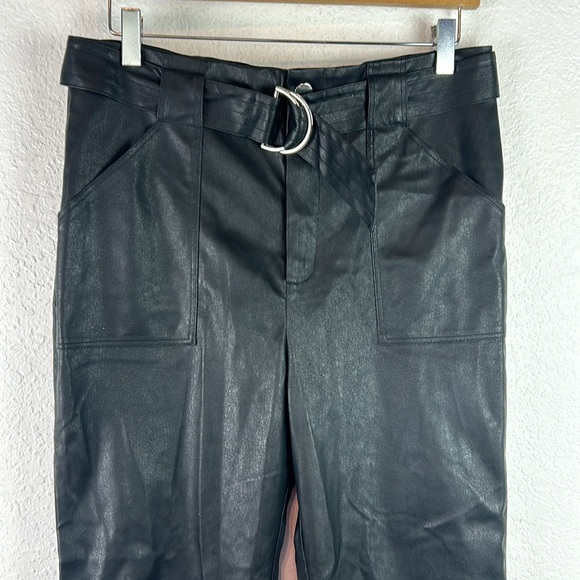 Perfect Revolve Superdown Chanice Buckle Pant Black Faux Leather Trouser Belted - Picture 5 of 8